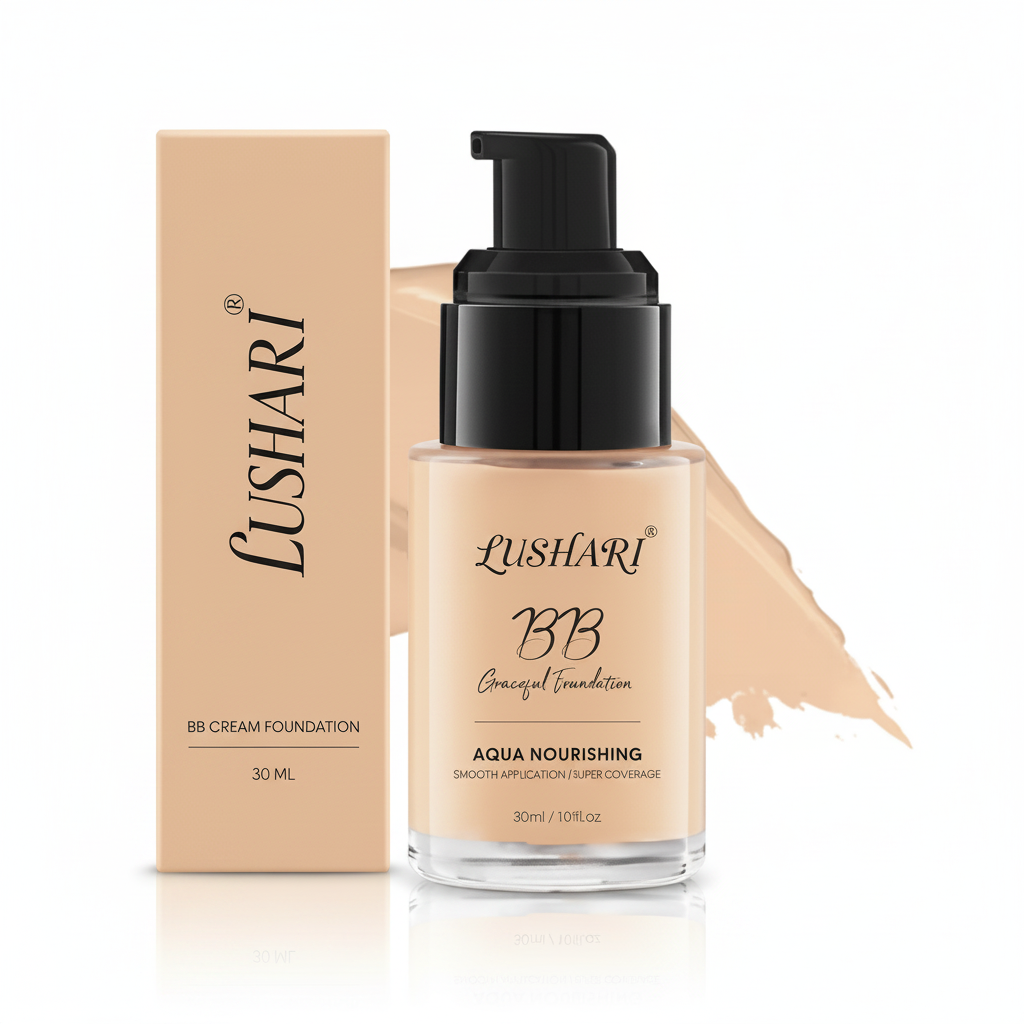 Lushari BB Cream Foundation 30 ml pump bottle and matching box