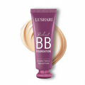 Lushari Radiant BB Foundation tube with a creamy complexion makeup swatch