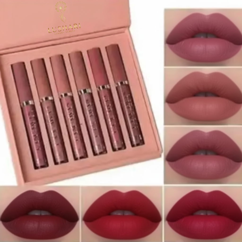 Lushari Matte Liquid Lipstick Set – 6 shade swatches