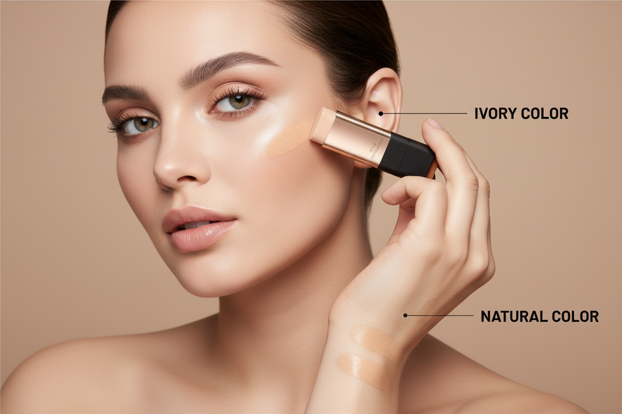 Woman applying Lushari HD Stick Foundation